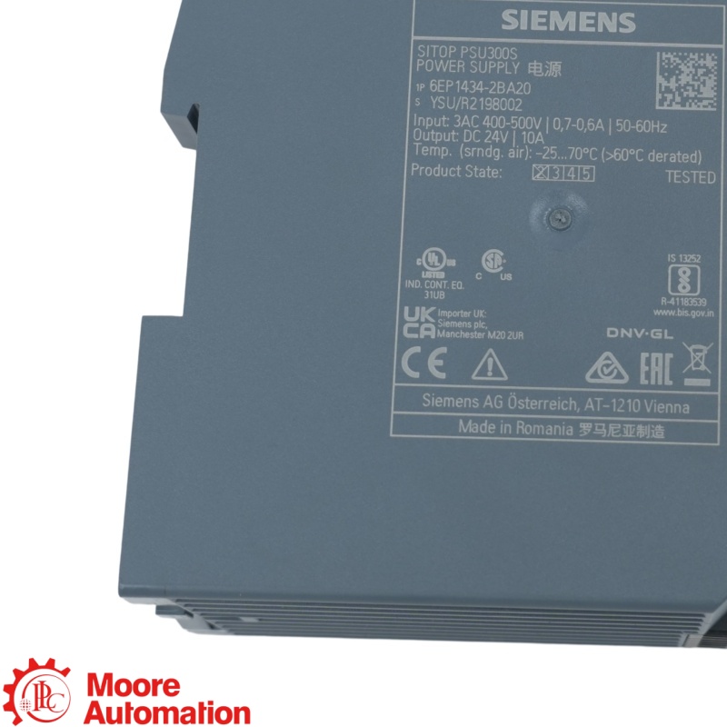 Siemens 6EP1434-2BA20 SITOP PSU300S 24 V DC 10 A Power Supply